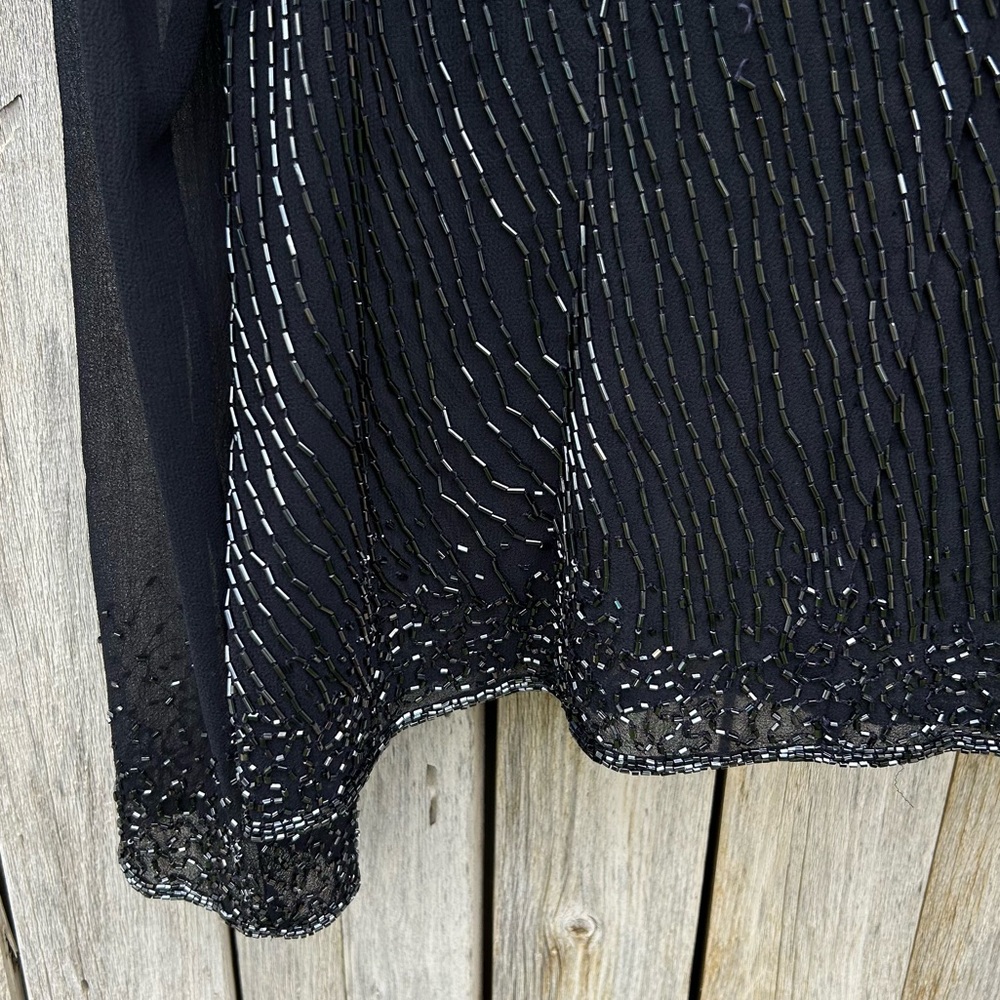 Vintage Y2K Jkara Beaded Sheer Blouse Top Polyester Black 8 - Picture 11 of 16